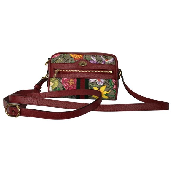 GUCCI Ophidia GG Flora Crossbody Bag Monogram Print Green & Red Web DM20 - Picture 1 of 7